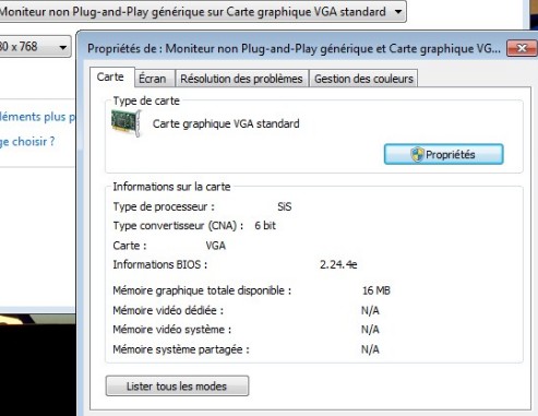 moniteur plug-and-play générique sur carte graphique vga standard